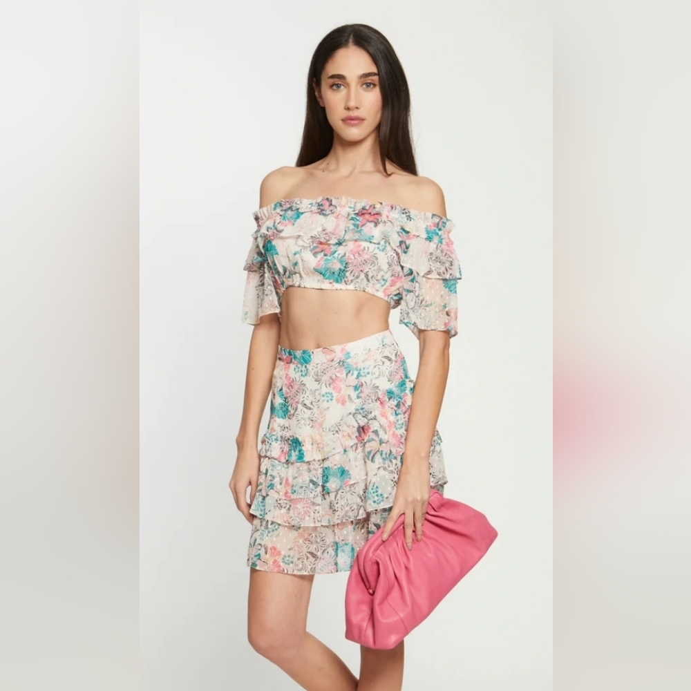 Walter Baker Sienna Off Shoulder Crop Top Havana Floral Blouse, M